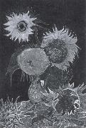 Vase with Five Sunflowers